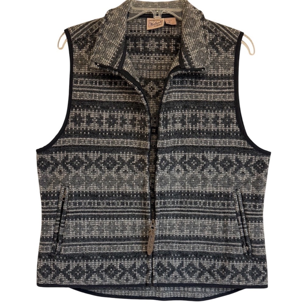 Woolrich Vintage Wool Blend Vest Womens Medium Gray Fair Isle Made in USA Zip Up